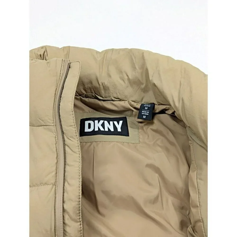 DKNY Women's Zip-Front Nylon Puffer Jacket Dark Beige Size M (MSRP $265)